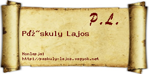 Páskuly Lajos névjegykártya